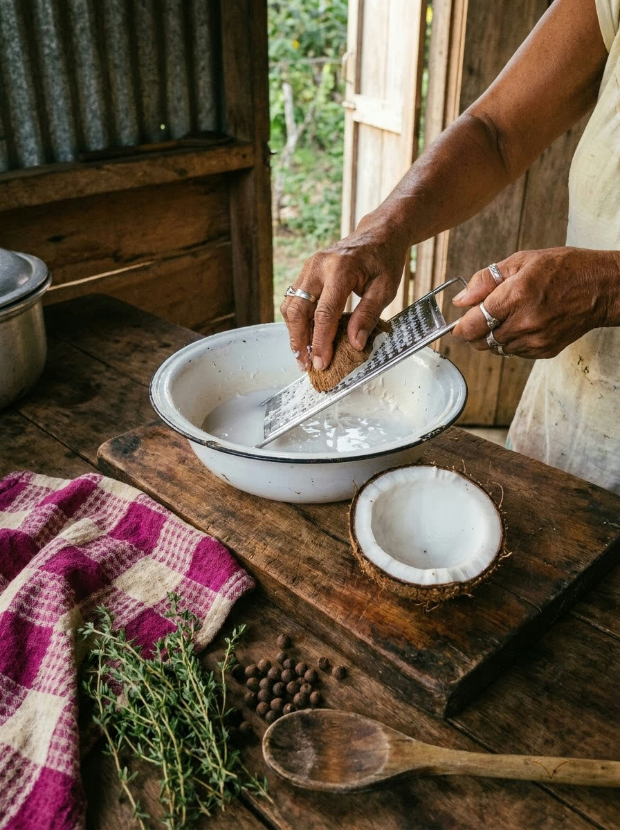 Grating a dry coconut